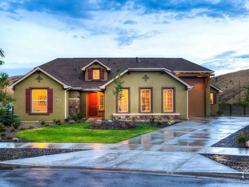 A detached house and front lawn